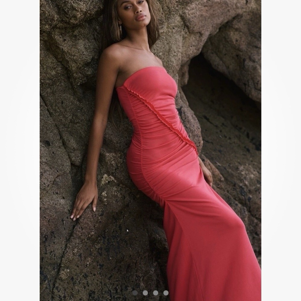 NWT Anthropologie Gabbie Strapless Ruched Tube Dress By Celandine Pink Sz Small